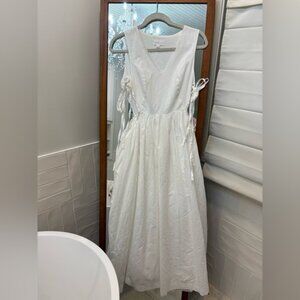 Mable White Sleeveless Tie Cutout Linen Blend Maxi Dress V neck